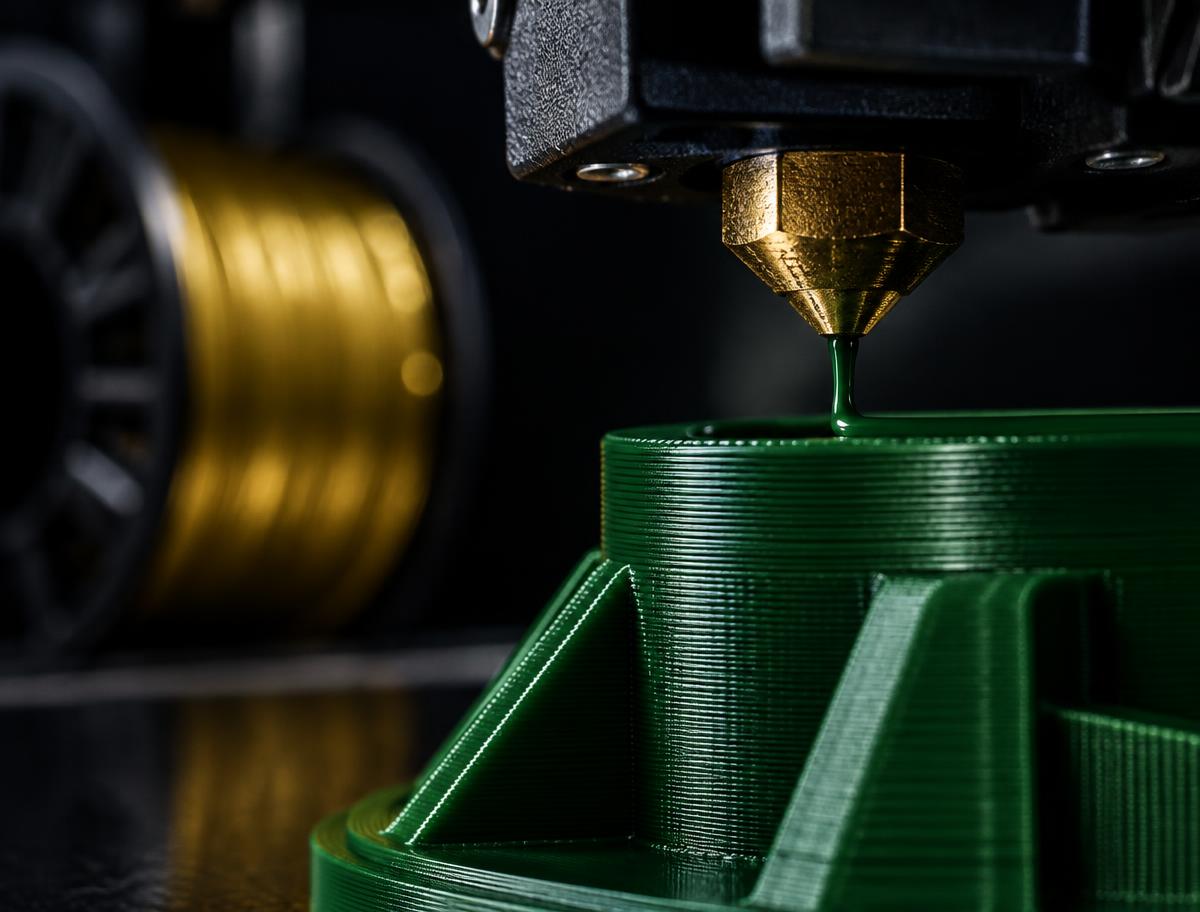 Dysza drukarki 3D nakłada zielony filament